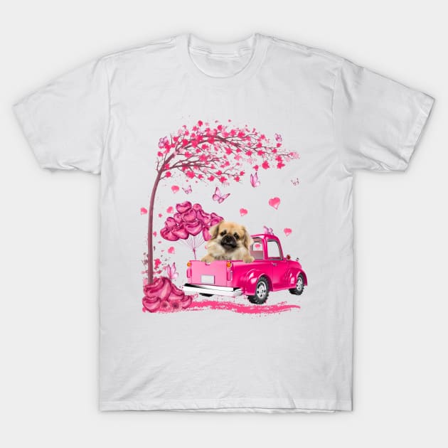 Valentine's Day Love Pickup Truck Tibetan Spaniel T-Shirt by Vintage White Rose Bouquets